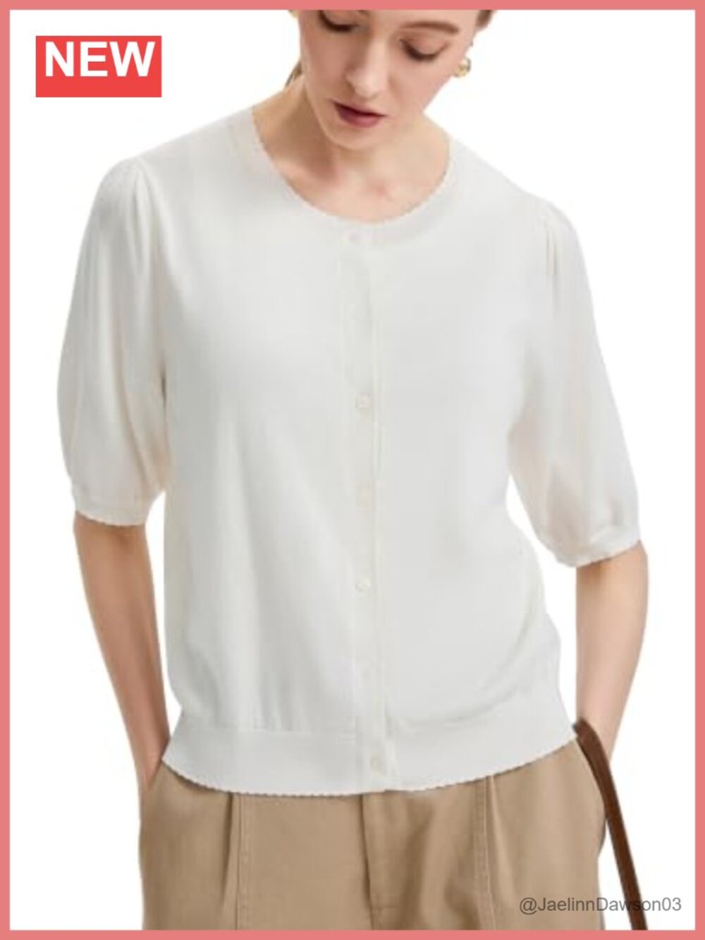 Short Sleeve Puff Sleeve Button Up Cardigan Sweater
